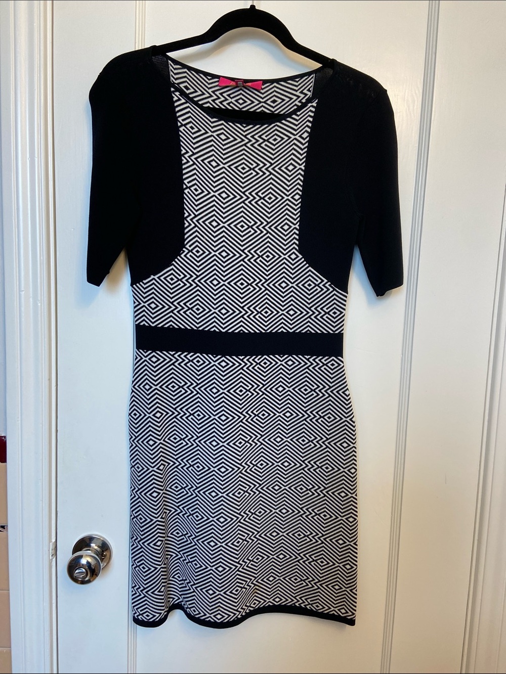 Catherine Malandrino Black and White Geometric Knit Dress Sz M